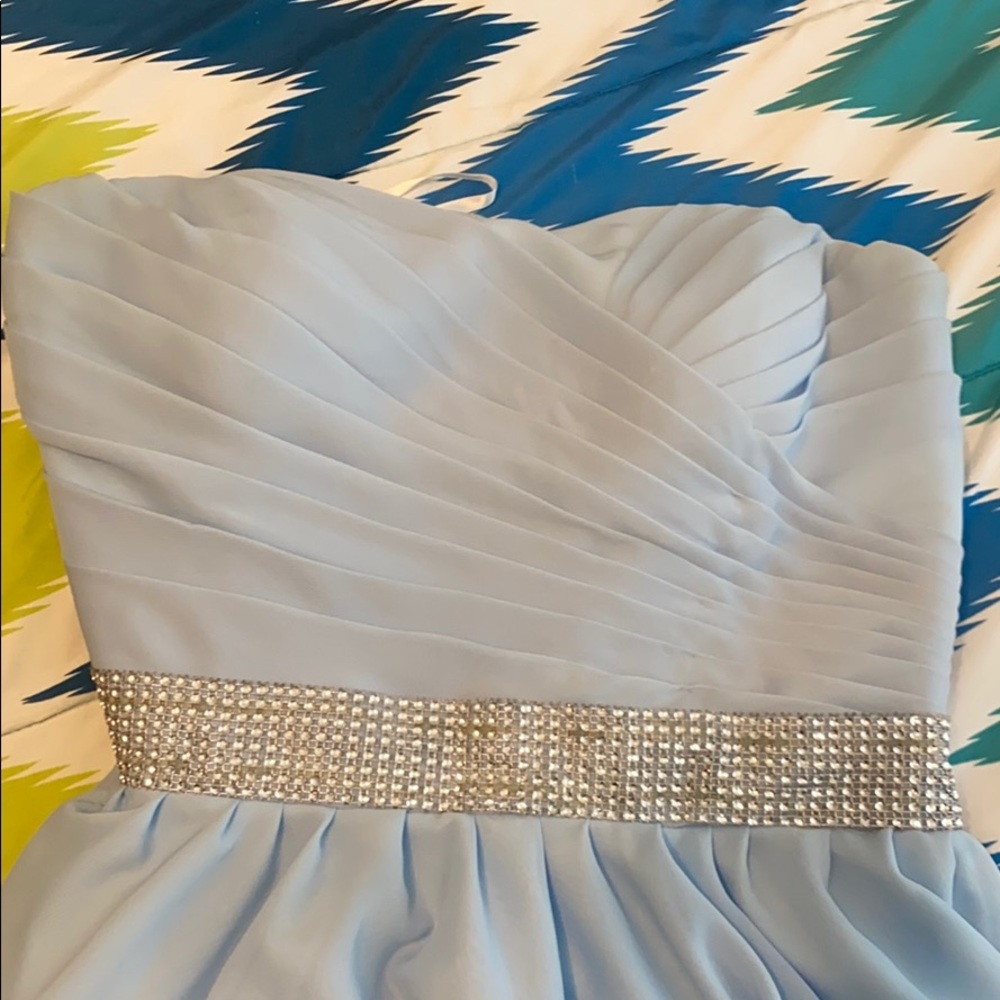 baby blue formal strapless dress